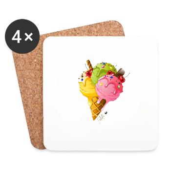Multi-coloured ice cream in waffle Cornet illustration - Coasters (set of 4) - white - Front