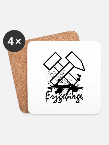 Erzgebirge Logo mit Hammer und Schlägel, Tattoo - Untersetzer (4er-Set) - Weiß