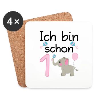 Ich bin schon 1 Kindergeburtstag Elefant - Untersetzer (4er-Set) - Weiß - Vorne