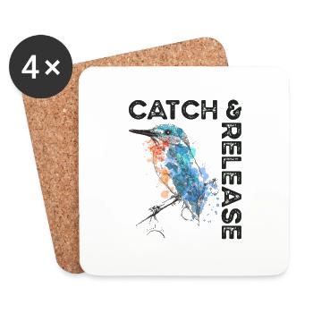 Catch and Release Kingfisher on fishing rod - Coasters (set of 4) - white - Front