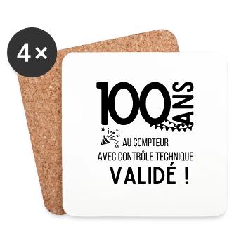 100 ans au compteur cadeau humour anniversaire - Dessous de verre (lot de 4) - blanc - Devant