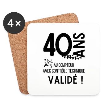 40 ans au compteur cadeau humour pour anniversaire - Dessous de verre (lot de 4) - blanc - Devant