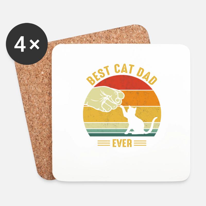 Best Cat Dad Vater Katzen Geschenk - Untersetzer (4er-Set) - Weiß