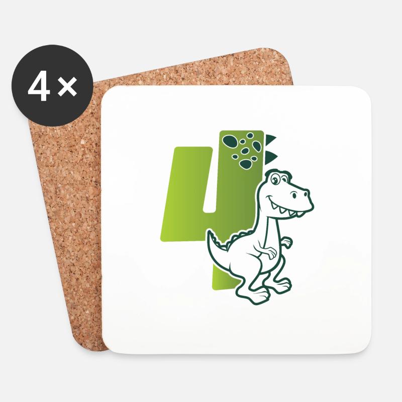4. Kindergeburtstag Dinosaurier - Untersetzer (4er-Set) - Weiß