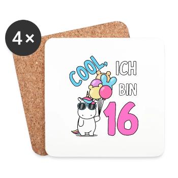 16. Geburtstag 16 Jahre Geschenk Einhorn - Untersetzer (4er-Set) - Weiß - Vorne