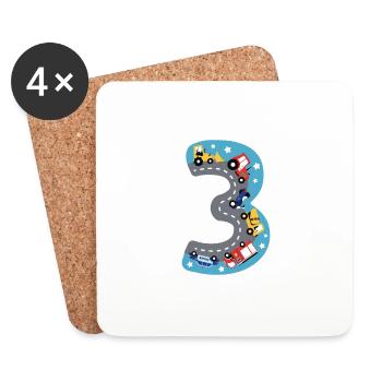 3rd Birthday Cars Street Happy Birthday 3 Boy - Coasters (set of 4) - white - Front