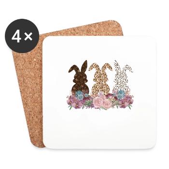 Funny Easter with Leopard Print Flowers Easter - Coasters (set of 4) - white - Front