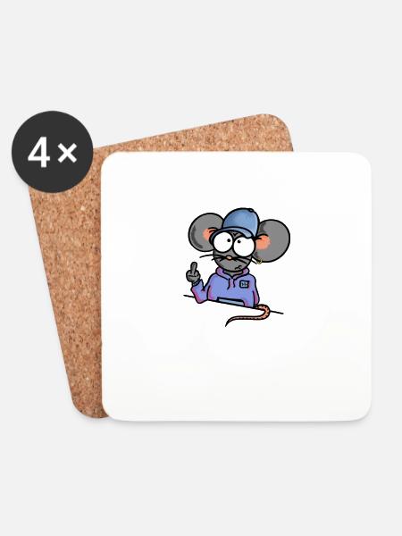 Maus zeigt Mittelfinger - Untersetzer (4er-Set) - Weiß