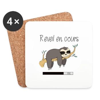 Reveil en cours - flemme humour - Dessous de verre (lot de 4) - blanc - Devant