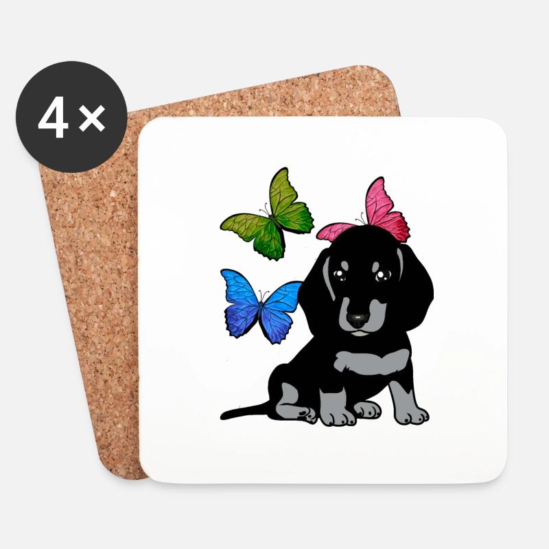 Hunde Frühling Dackel Hund Schmetterlinge - Untersetzer (4er-Set) - Weiß