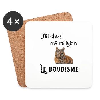 T.Shirt le boudisme ma religion chat boudeur - Dessous de verre (lot de 4) - blanc - Devant