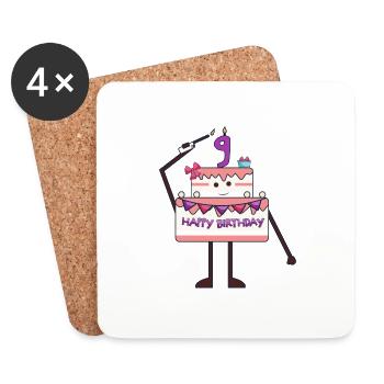 I'm 9 Birthday Cake Ninth Birthday - Coasters (set of 4) - white - Front
