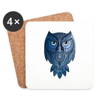 Hibou bleu avec univers - Dessous de verre (lot de 4) - blanc - Devant