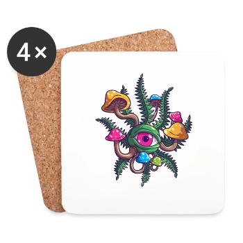 Champignons magiques Trippy Psychédélique Cannabis Weed A - Dessous de verre (lot de 4) - blanc - Devant