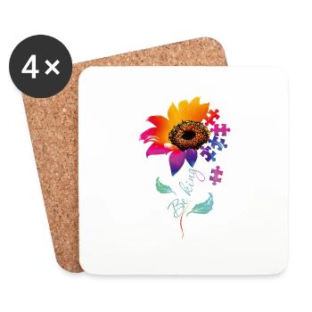 Autism Be Kind Shirt - Autism Flower Be Kind Gift - Untersetzer (4er-Set) - Weiß - Vorne