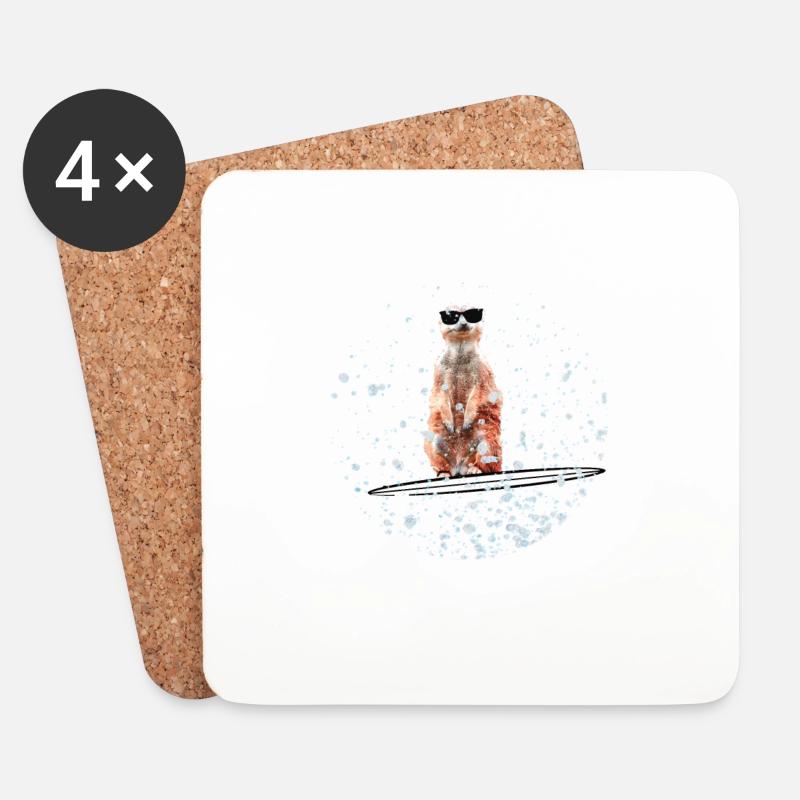 Erdmännchen putzig süß niedlich cool surfen Surfer - Untersetzer (4er-Set) - Weiß