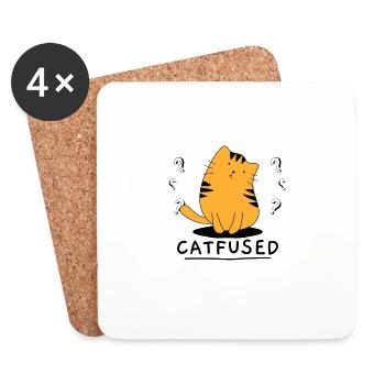 Verwirrt Katze Wortspiel Katzen Geschenk - Untersetzer (4er-Set) - Weiß - Vorne