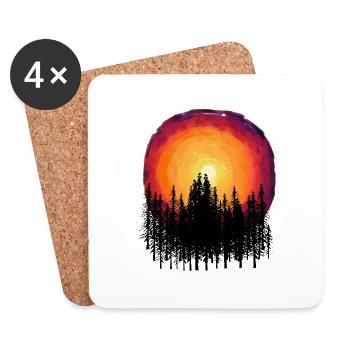 Wald Natur Flora Botanisch Sonnenuntergang Bäume - Untersetzer (4er-Set) - Weiß - Vorne