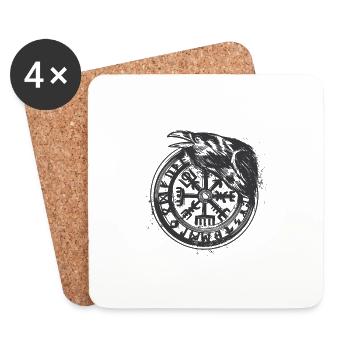 Wikinger Vegvisir Rune mit Krähe - Untersetzer (4er-Set) - Weiß - Vorne