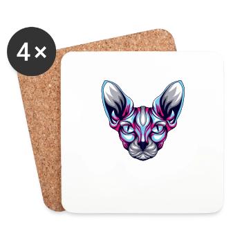 Sphinx Cat Pet Cute Hairless Sphynx Cat - Dessous de verre (lot de 4) - blanc - Devant
