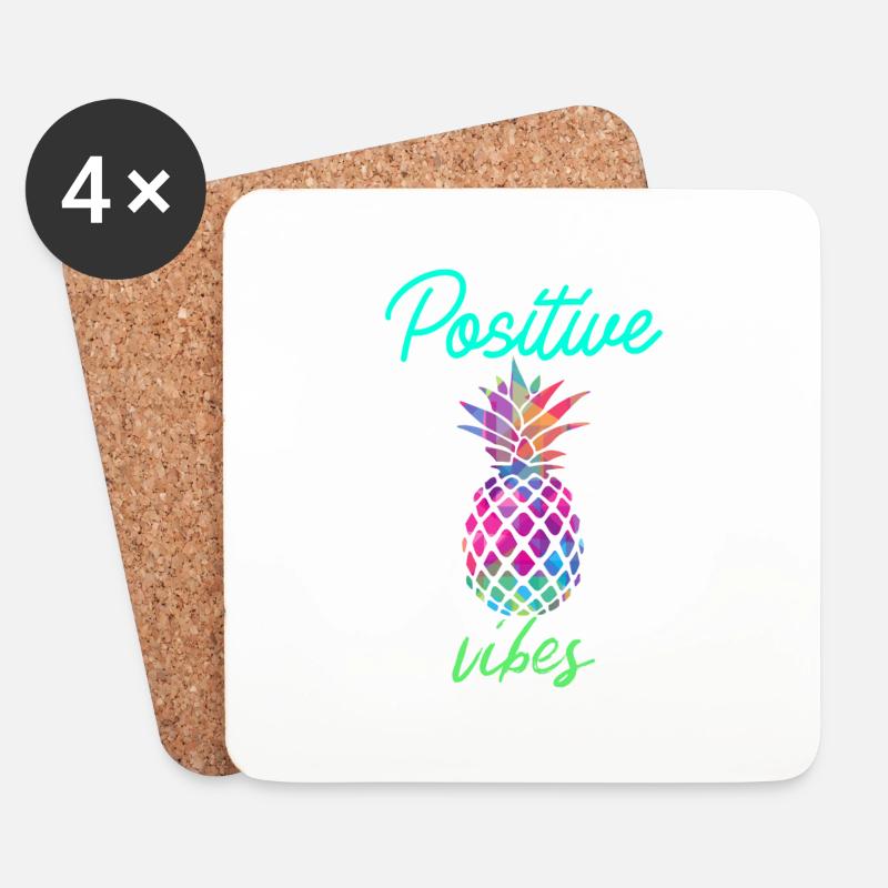 Positive Vibes - Ananas, Sommer - Untersetzer (4er-Set) - Weiß