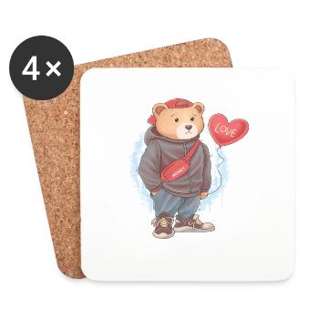 Mignon ours en peluche amour garçon garçon blottir animal - Dessous de verre (lot de 4) - blanc - Devant
