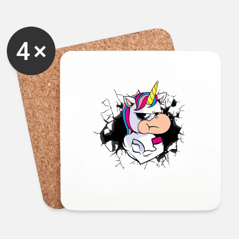 Einhorn Muskeln Power - Untersetzer (4er-Set) - Weiß
