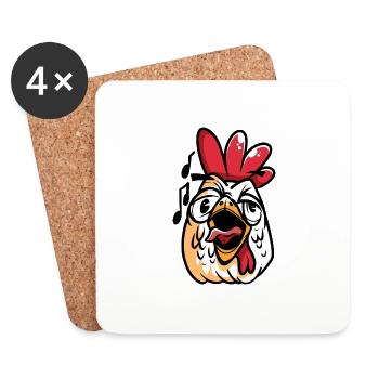 Singing rooster chicken chicken music Kikeriki farmer - Coasters (set of 4) - white - Front