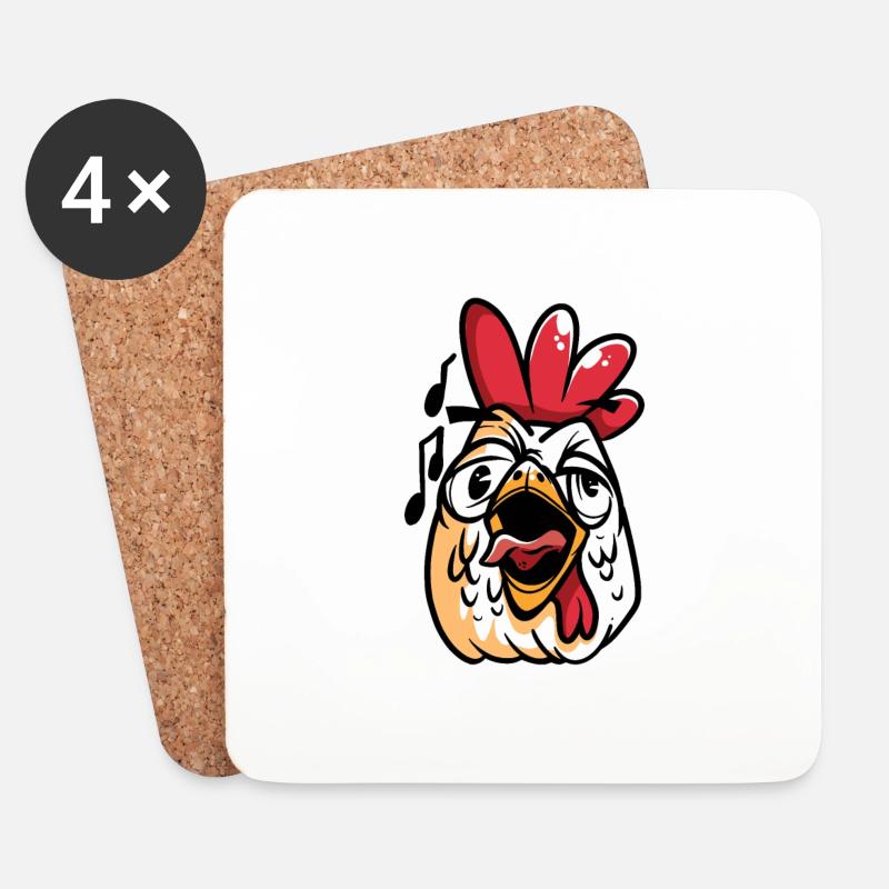 Singender Hahn Hühner Huhn Musik Kikeriki Bauer - Untersetzer (4er-Set) - Weiß
