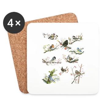Gartenvögel Amsel Meise Zaunkönig Spatz Stieglitz - Untersetzer (4er-Set) - Weiß - Vorne