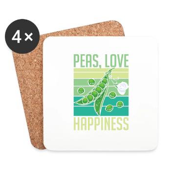 Peas Love Happiness Funny Veganism Food - Dessous de verre (lot de 4) - blanc - Devant