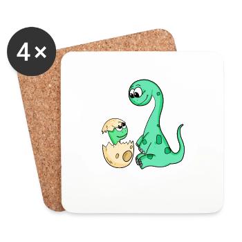 Dinosaur with Baby Dinosaur - Coasters (set of 4) - white - Front
