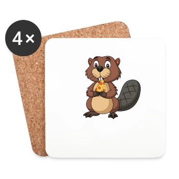 Funny beaver with pizza piece rodent pizza - Coasters (set of 4) - white - Front