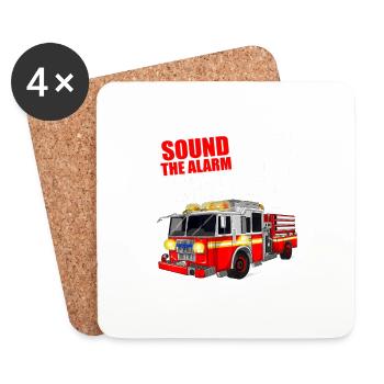 4th Birthday Happy Birthday Fire Brigade Car - Coasters (set of 4) - white - Front