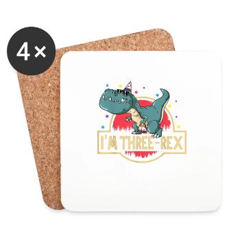 3rd Birthday Happy Birthday Dino T Rex Three Rex - Coasters (set of 4) - white - Front