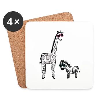 Girafe et zèbre avec lunettes de soleil - Dessous de verre (lot de 4) - blanc - Devant