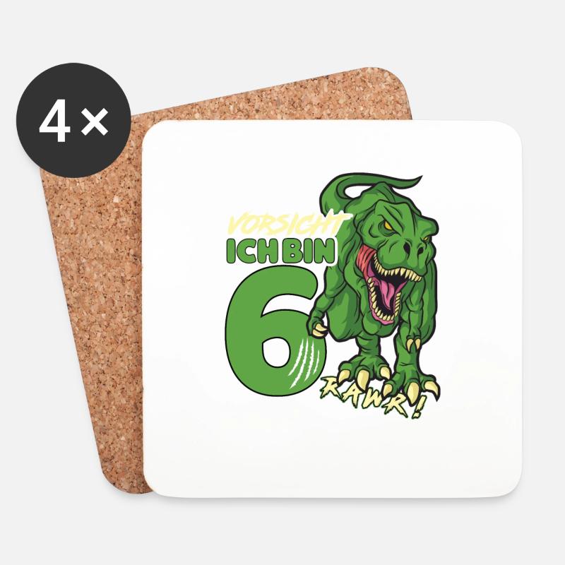 Dinosaurier Dino 6 Geburtstag Deko ich bin 6 Jahre - Untersetzer (4er-Set) - Weiß