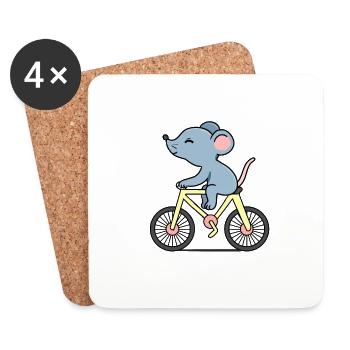 Maus auf einem Fahrrad - Untersetzer (4er-Set) - Weiß - Vorne