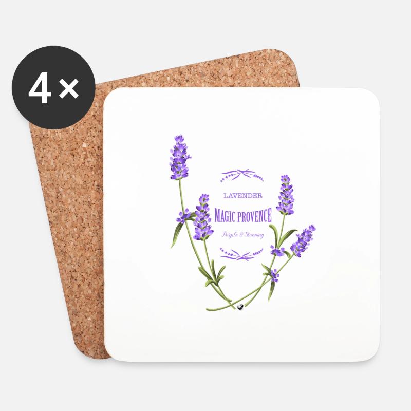 Lavendel Blumen Abbildung mit Inschrift - Untersetzer (4er-Set) - Weiß