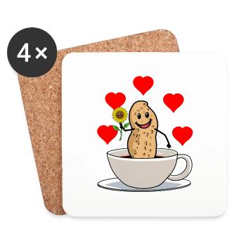Bonjour tasse de café aux arachides petit déjeuner fleur - Dessous de verre (lot de 4) - blanc - Devant
