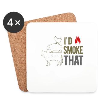 I'd Smoke That Funny BBQ Party - Coasters (set of 4) - white - Front