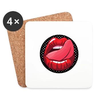 TONGUE ON LIPS IN THE MOUTH SEXY HUMOR - Coasters (set of 4) - white - Front