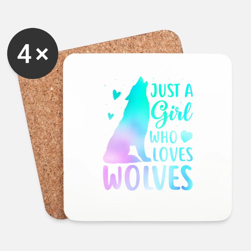 Nur ein Mädchen, das Wölfe liebt lustige Frauen Wolf Liebe - Untersetzer (4er-Set) - Weiß