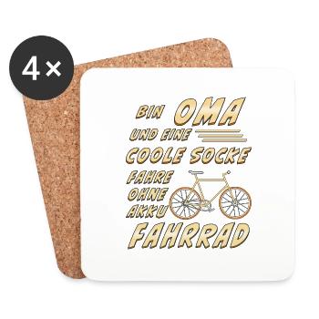 OMA UND EINE COOLE SOCKE FAHRE OHNE AKKU FAHRRAD - Untersetzer (4er-Set) - Weiß - Vorne