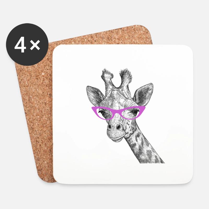 Giraffe Afrika Brille Lustig - Untersetzer (4er-Set) - Weiß