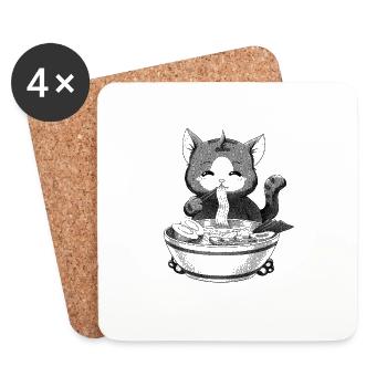 Ramen Cat Japanese Kawaii Anime Money Effect - Coasters (set of 4) - white - Front