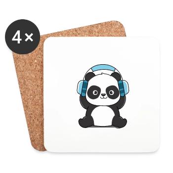 Panda mit Kopfhörer - Untersetzer (4er-Set) - Weiß - Vorne