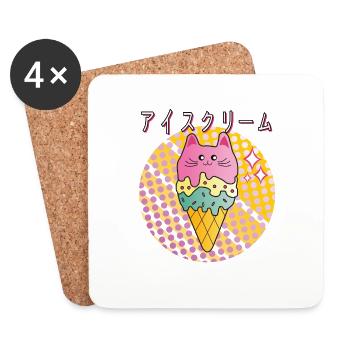 Crème glacée Kawaii - Dessous de verre (lot de 4) - blanc - Devant