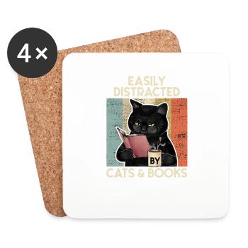 Easily Distracted by cats and books cadeau chat - Dessous de verre (lot de 4) - blanc - Devant