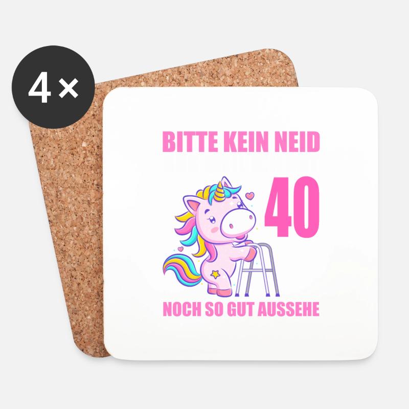 Bitte kein Neid 40 Jahre Einhorn 40. Geburtstag - Untersetzer (4er-Set) - Weiß